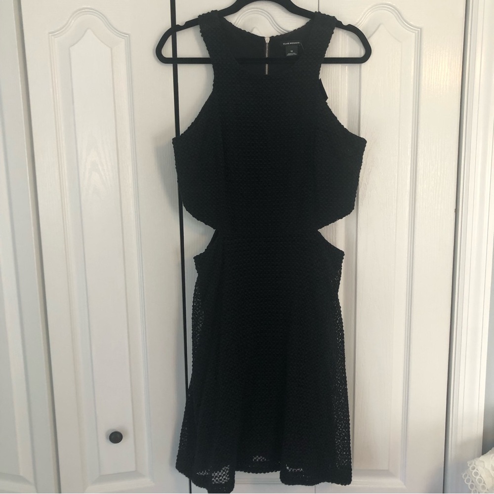 NWT Club Monaco Textured Black Dress w/ Cut-Out & Zipper Details